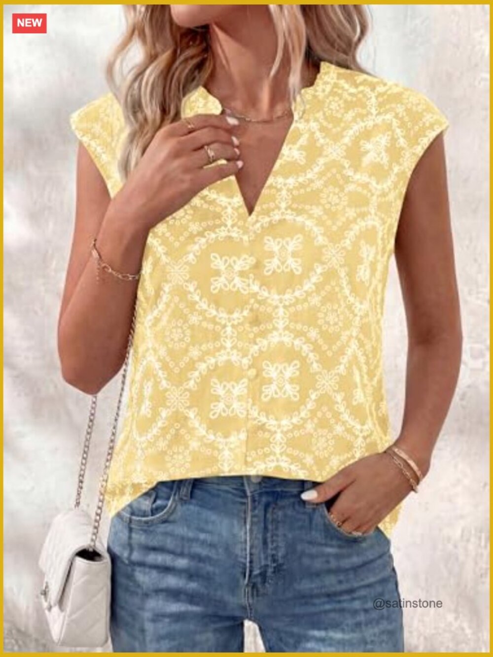 Boho Eyelet Embroidered Sleeveless Button Down Shirt Beach Vacation Top - Picture 6 of 7